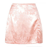 Elegant Jacquard Satin Skirt High Waist Mini Skirt Vintage Zipper Pencil skirt with side Slit Y2K 2000s 90s
